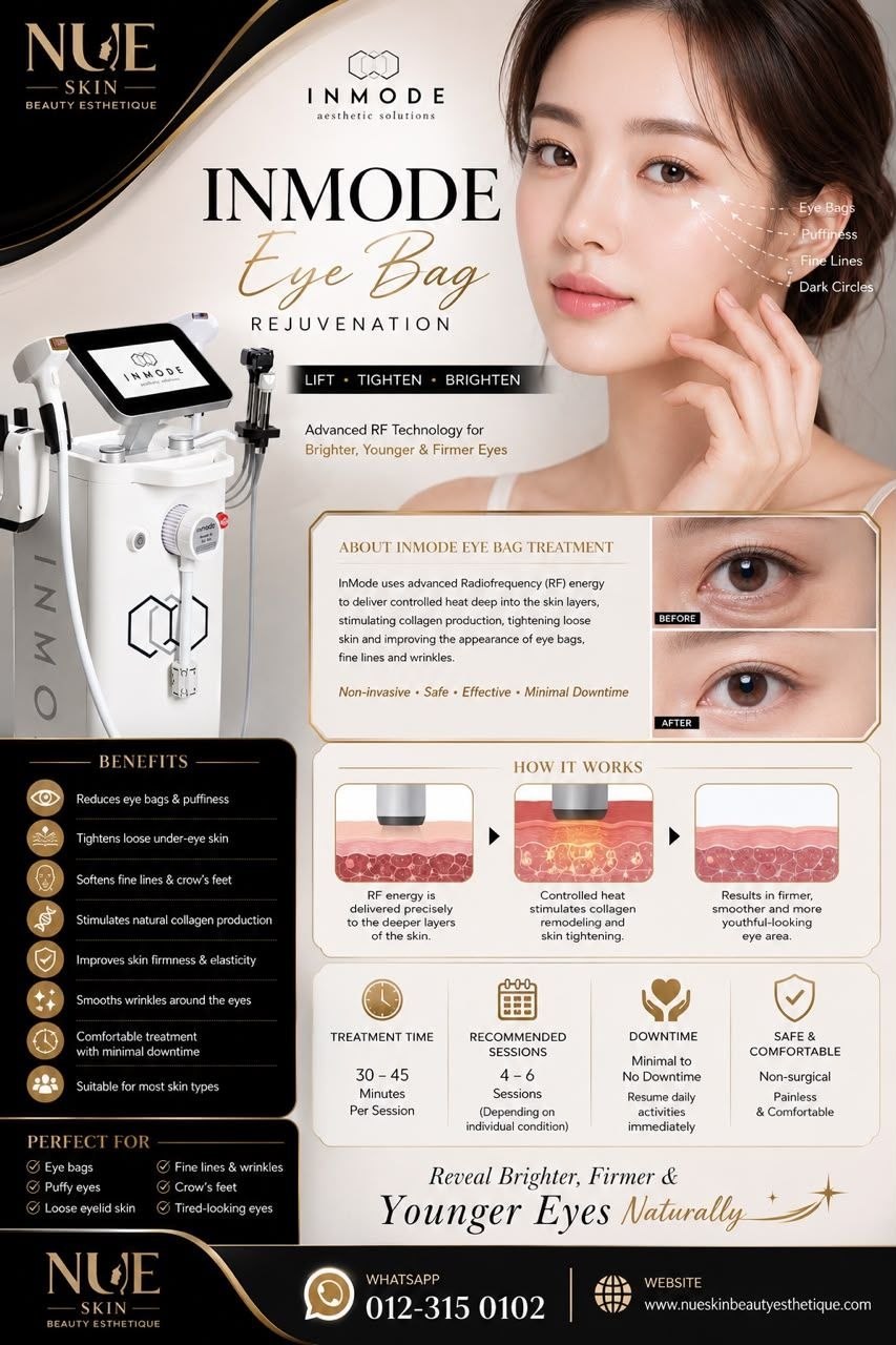 InMode Eye Bag Rejuvenation — advanced RF technology to lift, tighten and brighten for reduced eye bags, puffiness and fine lines — Nue Skin Beauty Esthetique